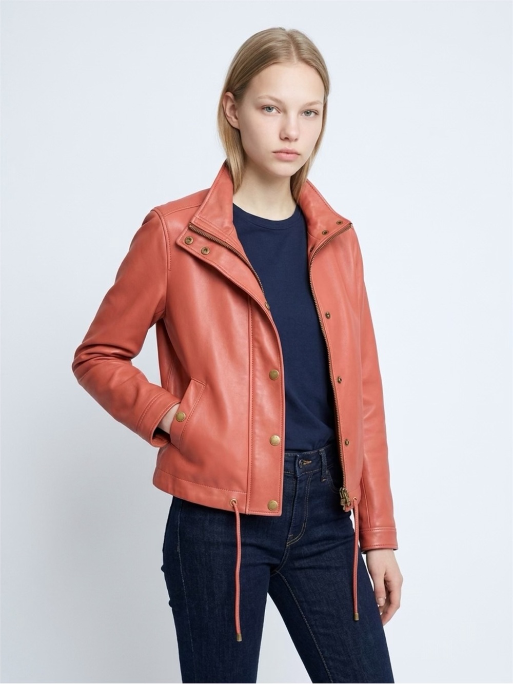 Coach Women's Coral Leather Moto Jacket